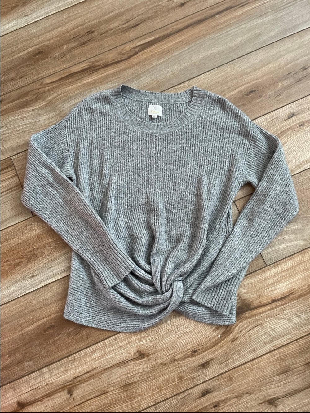 Offline by Aerie Cozy Twist-Front Ribbed Sweater - Gray